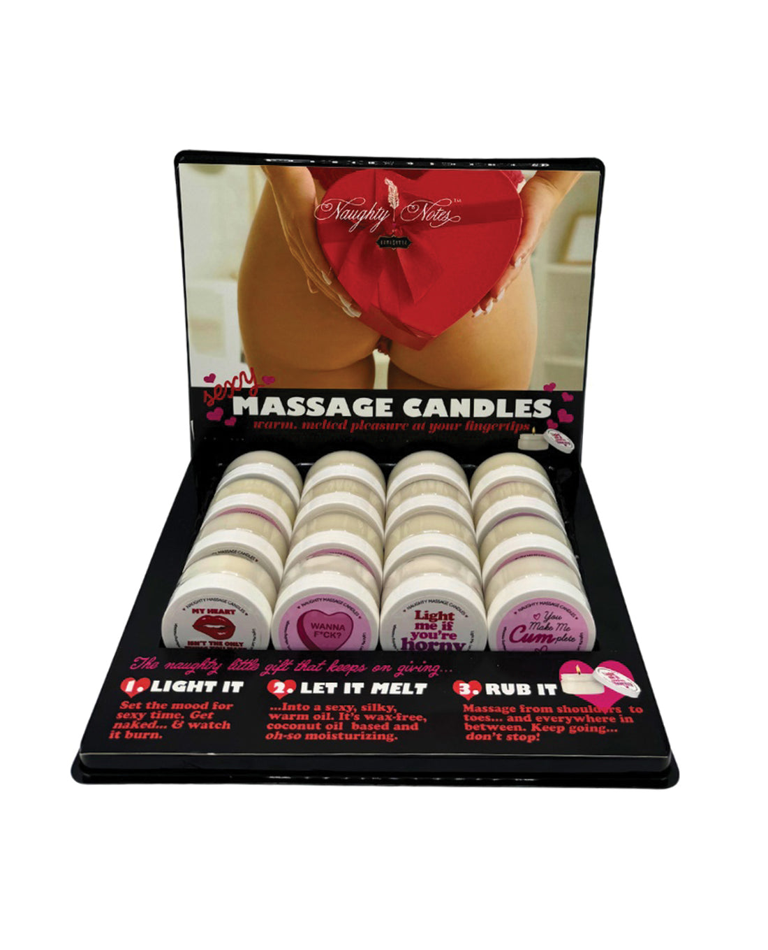 Valentines Massage Candles Prepack Tray - Display of 16