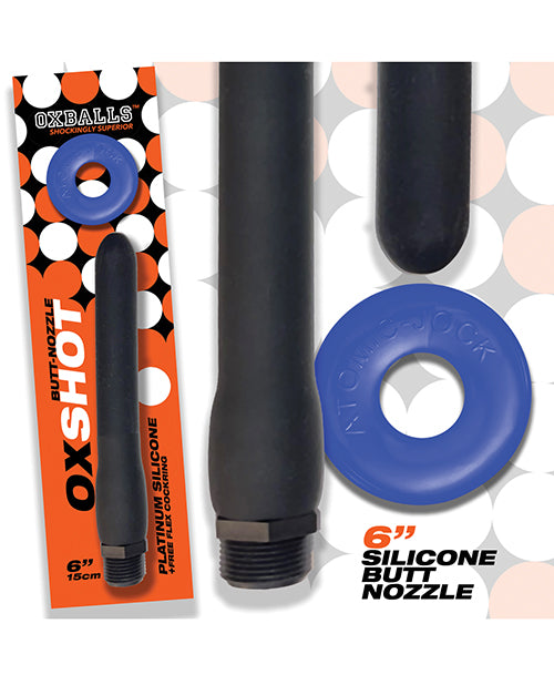 Oxballs Oxshot Silicone Butt Nozzle W/flex Cockring - Black/blue