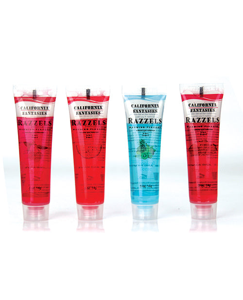 Razzels 3 in 1 Warming Lubricant  - .5 oz Tube Asst. Flavors Bowl of 52